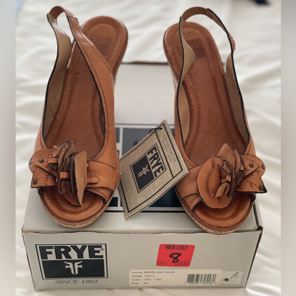 Frye Leather Wedge Sandals - Pepper Leaf Slingback 8M